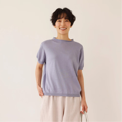 ★即納★夏の定番に！涼やか着回しニット　リネン コットン半袖トップス　明るく渋い青紫色　250704-4 2枚目の画像
