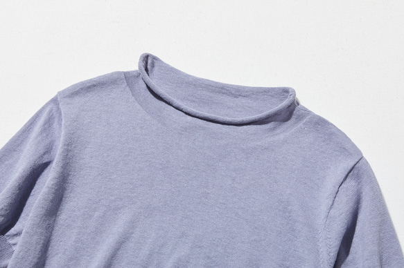 ★即納★夏の定番に！涼やか着回しニット　リネン コットン半袖トップス　明るく渋い青紫色　250704-4 12枚目の画像