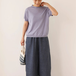 ★即納★夏の定番に！涼やか着回しニット　リネン コットン半袖トップス　明るく渋い青紫色　250704-4 8枚目の画像