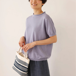 ★即納★夏の定番に！涼やか着回しニット　リネン コットン半袖トップス　明るく渋い青紫色　250704-4 5枚目の画像