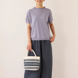 ★即納★夏の定番に！涼やか着回しニット　リネン コットン半袖トップス　明るく渋い青紫色　250704-4 9枚目の画像