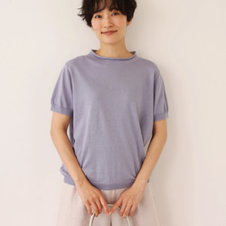 ★即納★夏の定番に！涼やか着回しニット　リネン コットン半袖トップス　明るく渋い青紫色　250704-4 3枚目の画像
