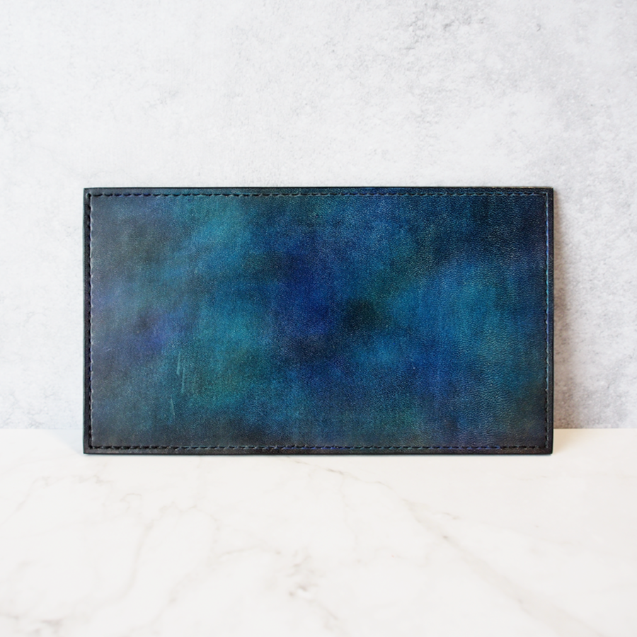 目で楽しむ 和モダン 手染めレザー マルチトレイ「Type-A」インテリア 青ブルー系アート No.1
