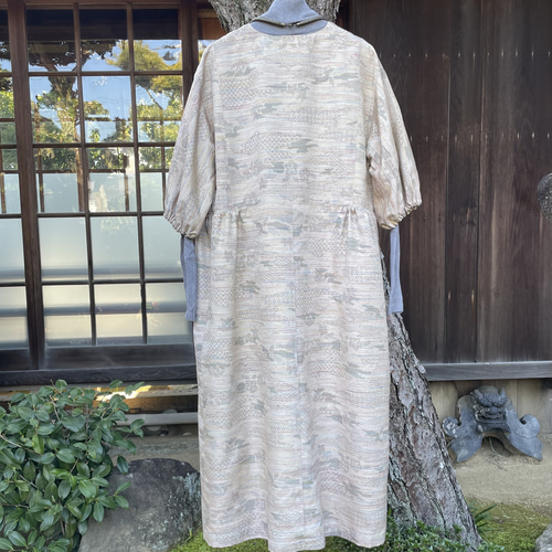 着物リメイク　紬で[Vネックふんわりギャザーワンピース]大人可愛いパフスリーブ hq720.jpg?sqp=-
