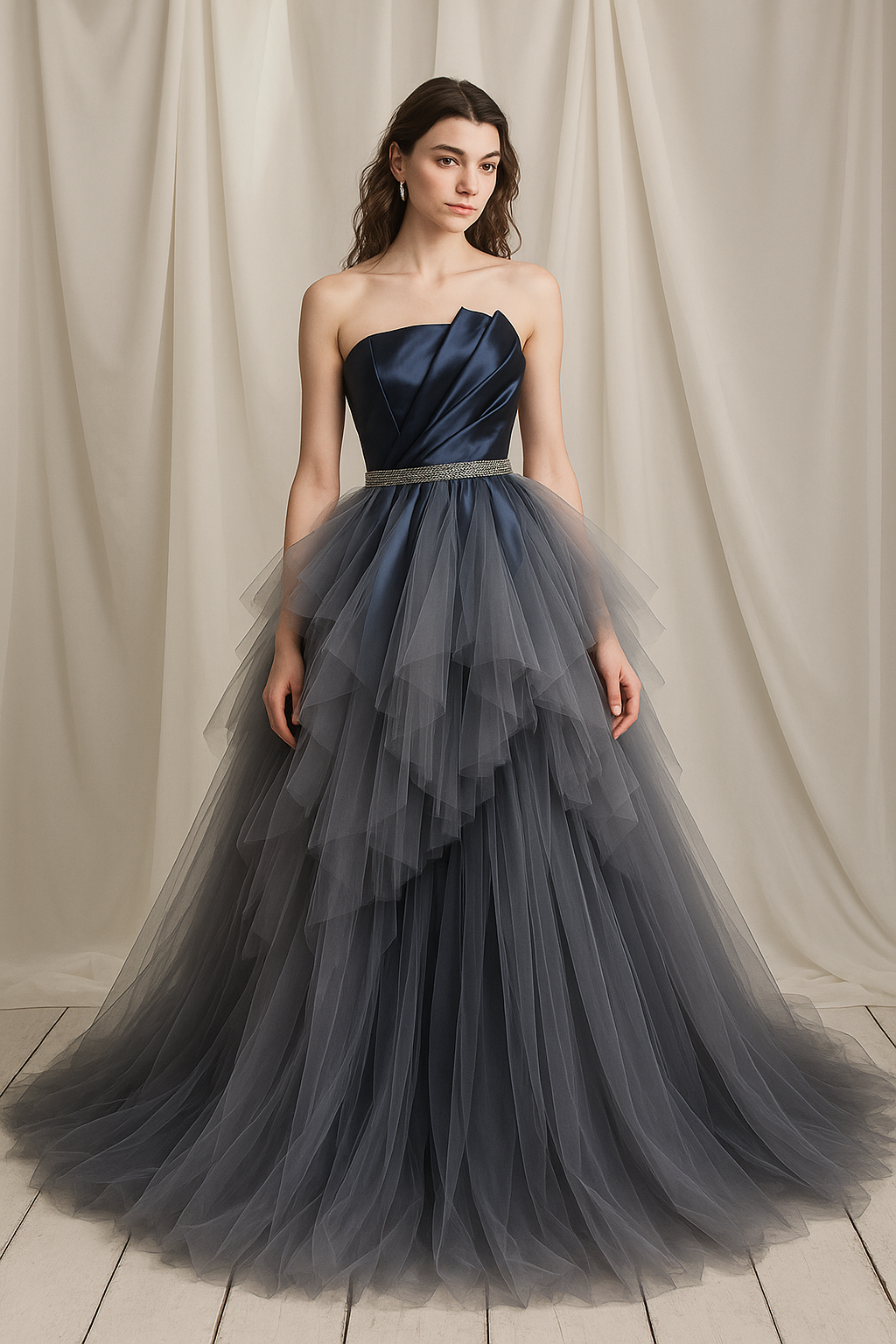 ブルーグレーカラードレス　ふんわり　オートクチュールスカート　アシンメトリー 38,870円