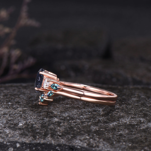 ギャラクシーブルーサンドストーンリングセット モアッサナイト 6月