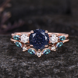 シトリン ブルー サファイア リング 9 月と 11 月の誕生石の結婚指輪