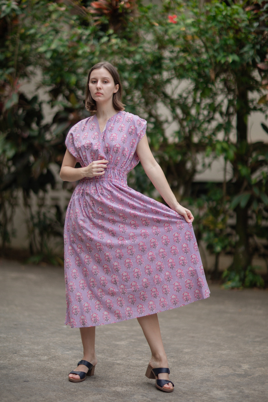 インド綿（スクリーンプリント）2 WAY 肩紐ワンピース