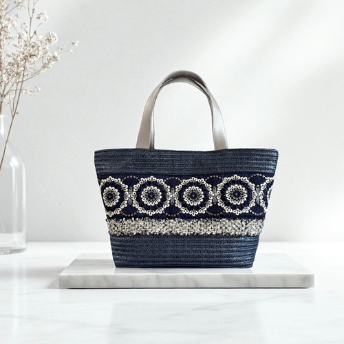 インド／刺繍】かごバッグ 軽量/ネイビー かごバッグ KOKORON 通販