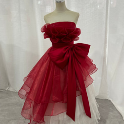 新品未使用　ワインレッド フレアスカートドレス オーバードレス スカート ワインレッド リボン ミニドレス