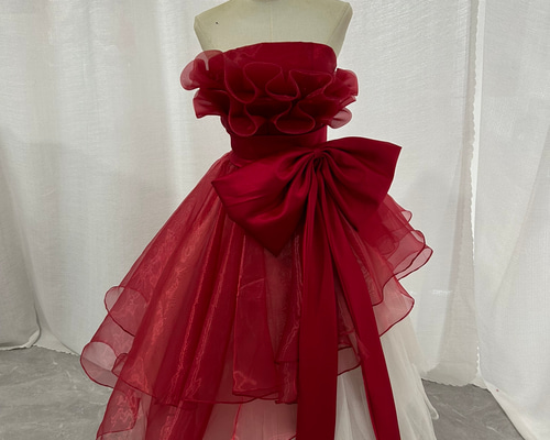 オーバードレス スカート ワインレッド リボン ミニドレス オーバー