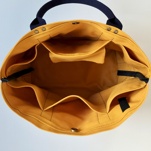 送料無料】京の帆布制カバン トートバッグ（マスタード×ネイビー