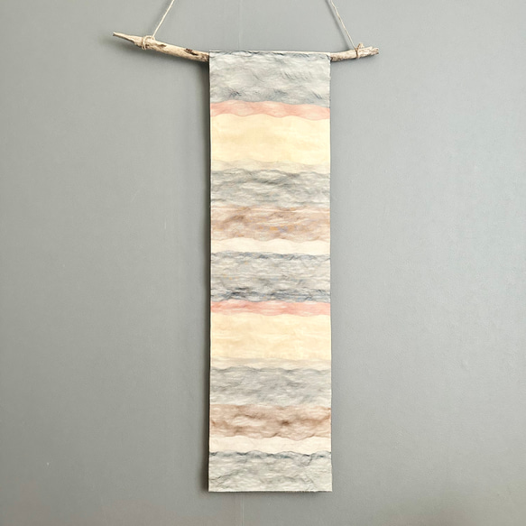 帯のタペストリー　流木×涼しげな縞　テーブルランナー使用可　小物　和モダン　着物　リメイク インテリア　和室 3枚目の画像