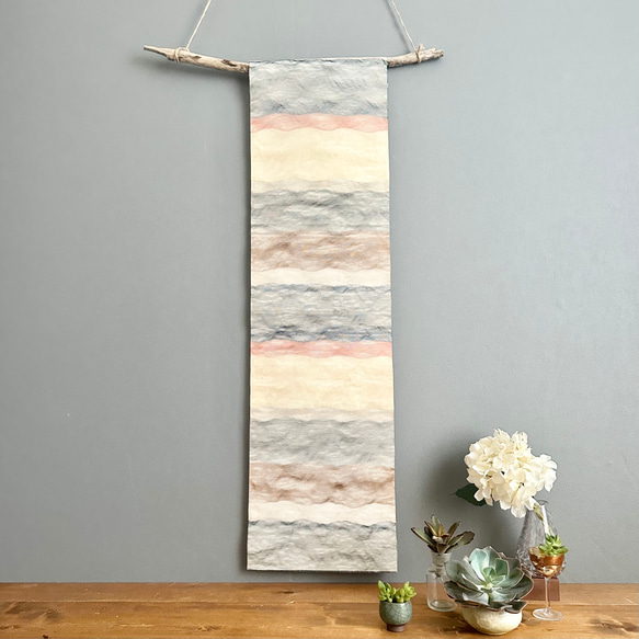 帯のタペストリー　流木×涼しげな縞　テーブルランナー使用可　小物　和モダン　着物　リメイク インテリア　和室 1枚目の画像