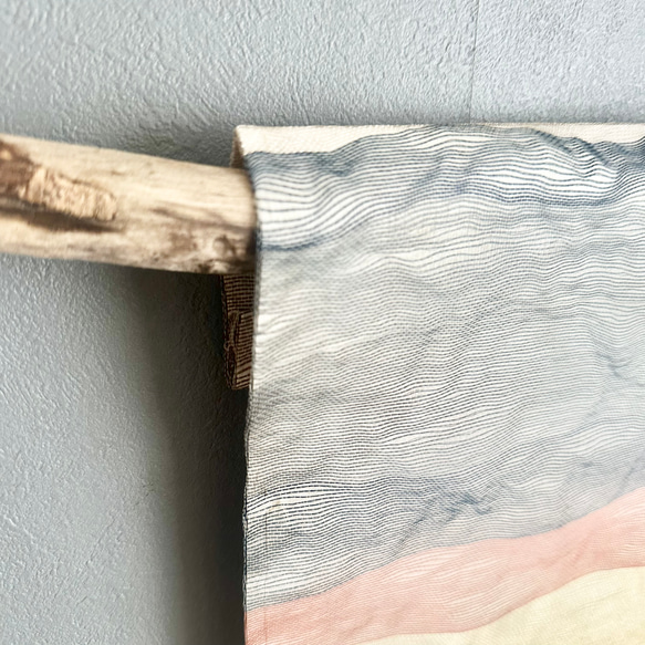 帯のタペストリー　流木×涼しげな縞　テーブルランナー使用可　小物　和モダン　着物　リメイク インテリア　和室 8枚目の画像