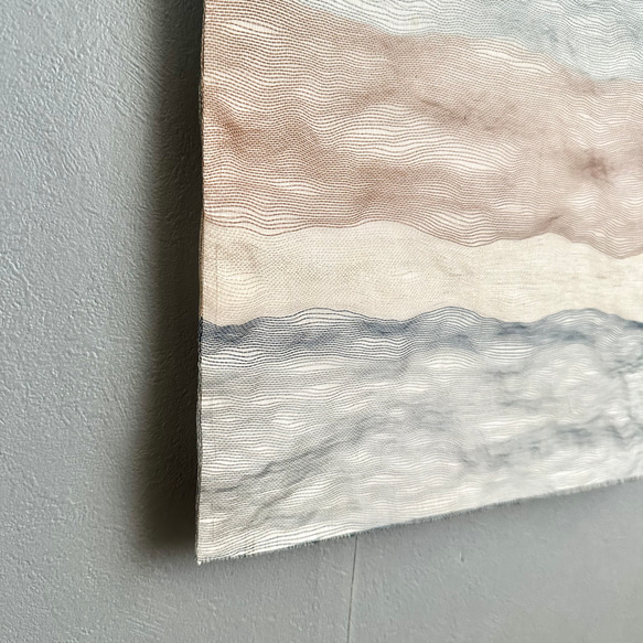 帯のタペストリー　流木×涼しげな縞　テーブルランナー使用可　小物　和モダン　着物　リメイク インテリア　和室 7枚目の画像