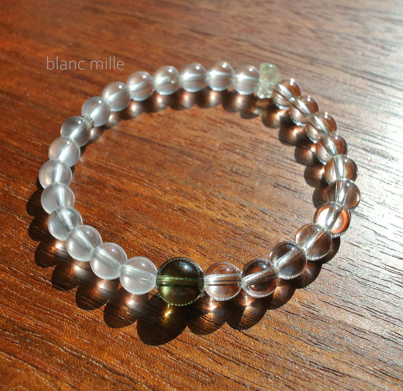 No.1980○*モルダバイト＆リビアングラス＆ミルキークォーツ＆クリアクォーツ　デザインブレスレット