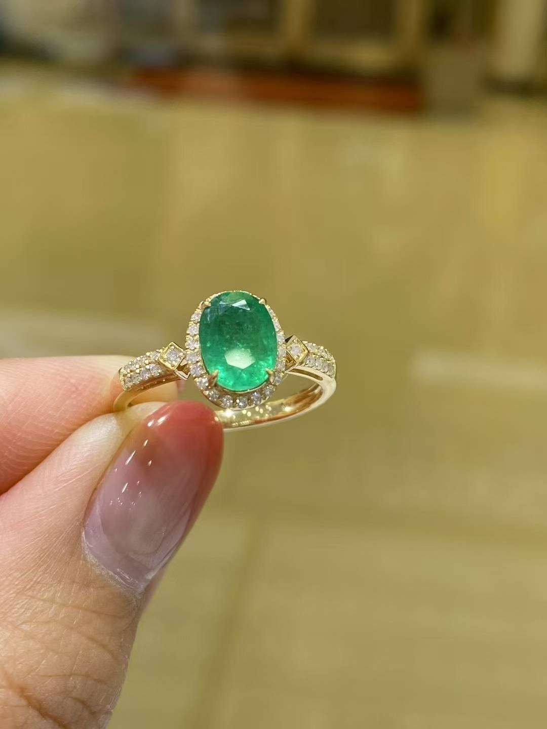 天然ダイヤモンド付きエメラルドリングk18 5802