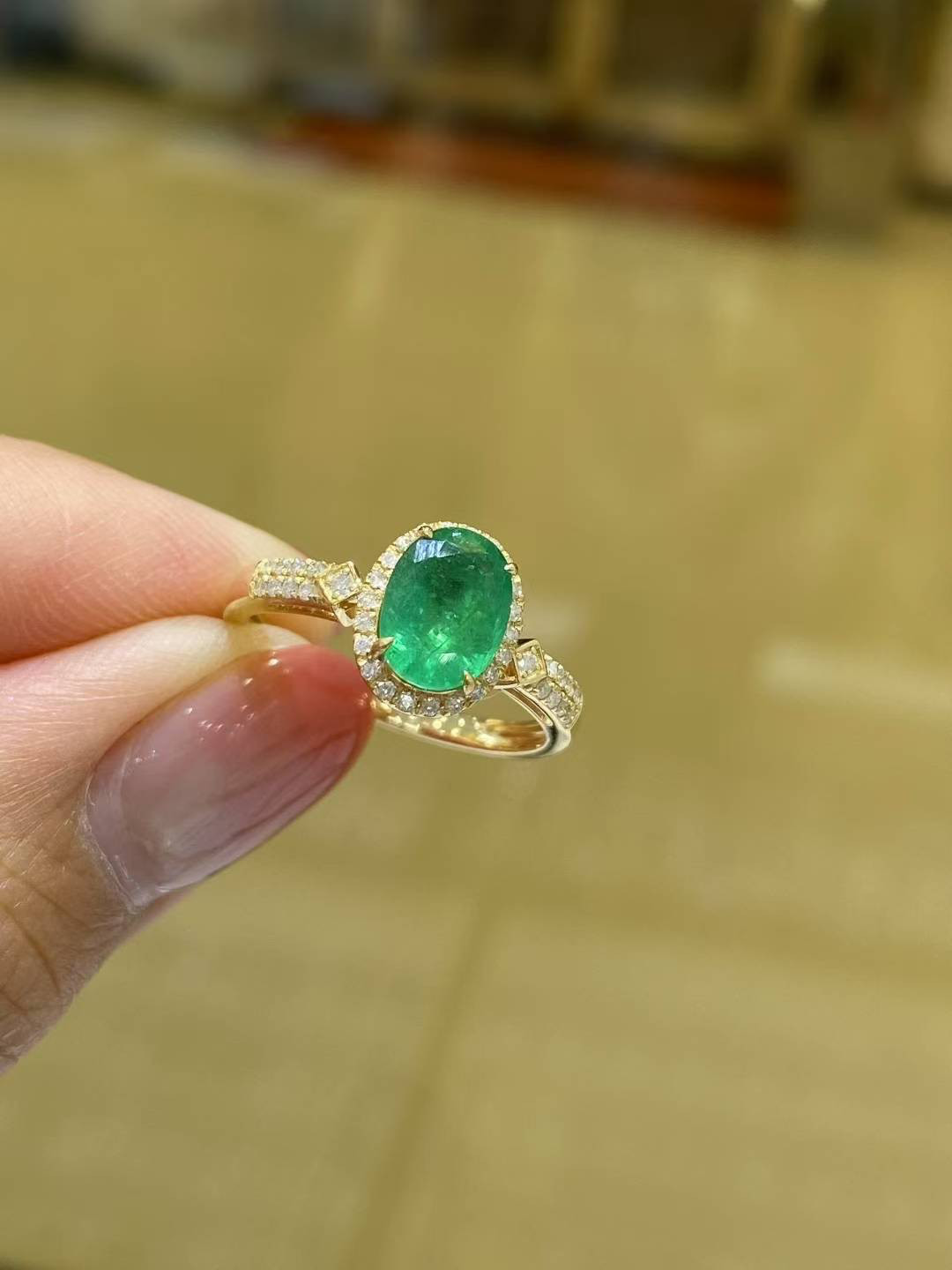 天然ダイヤモンド付きエメラルドリングk18 5802