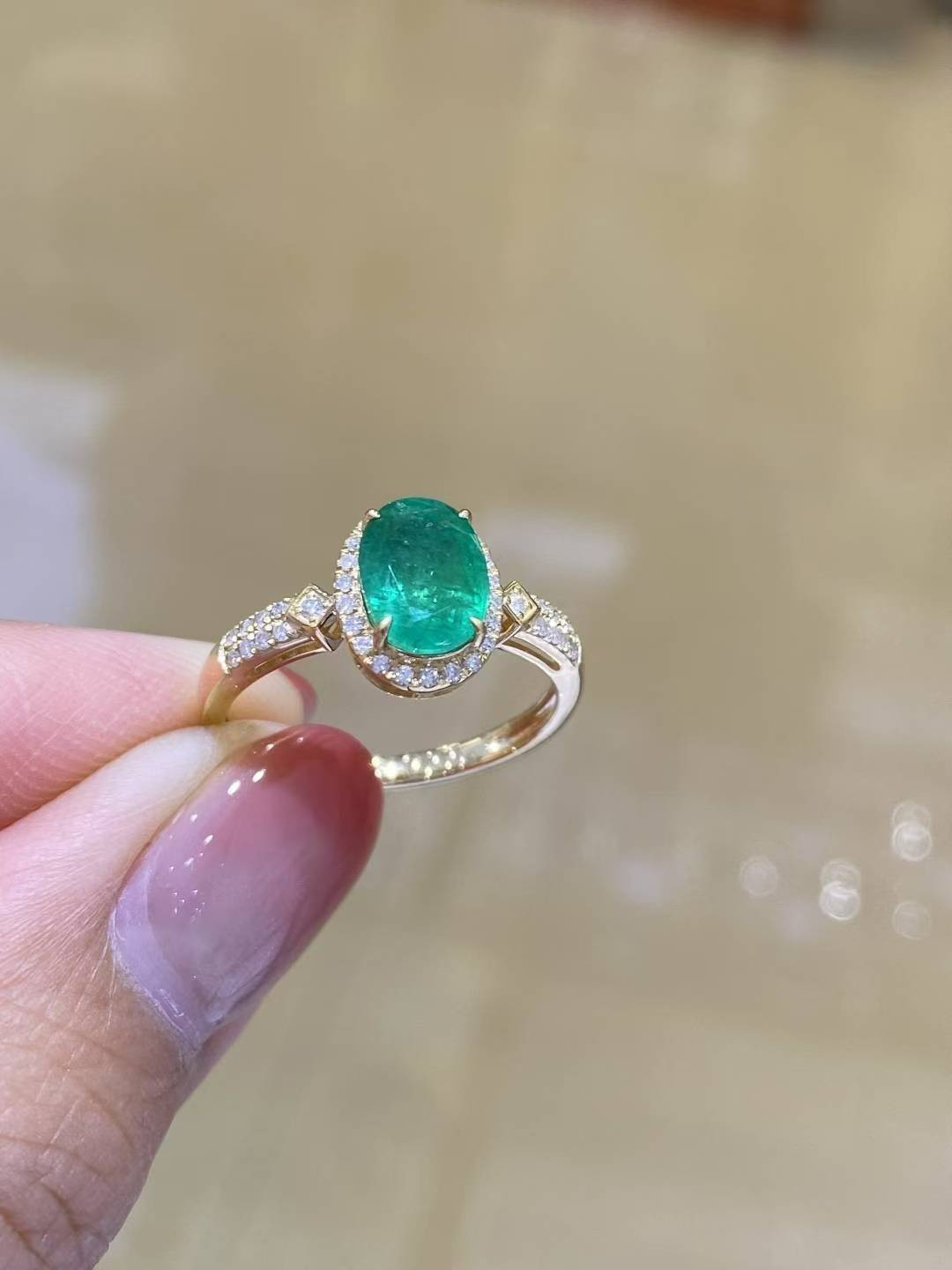 天然ダイヤモンド付きエメラルドリングk18 5802