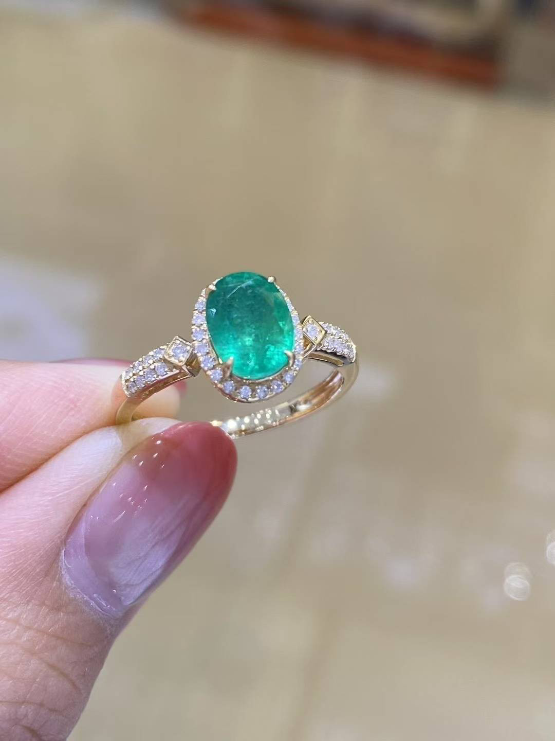 天然ダイヤモンド付きエメラルドリングk18 5802