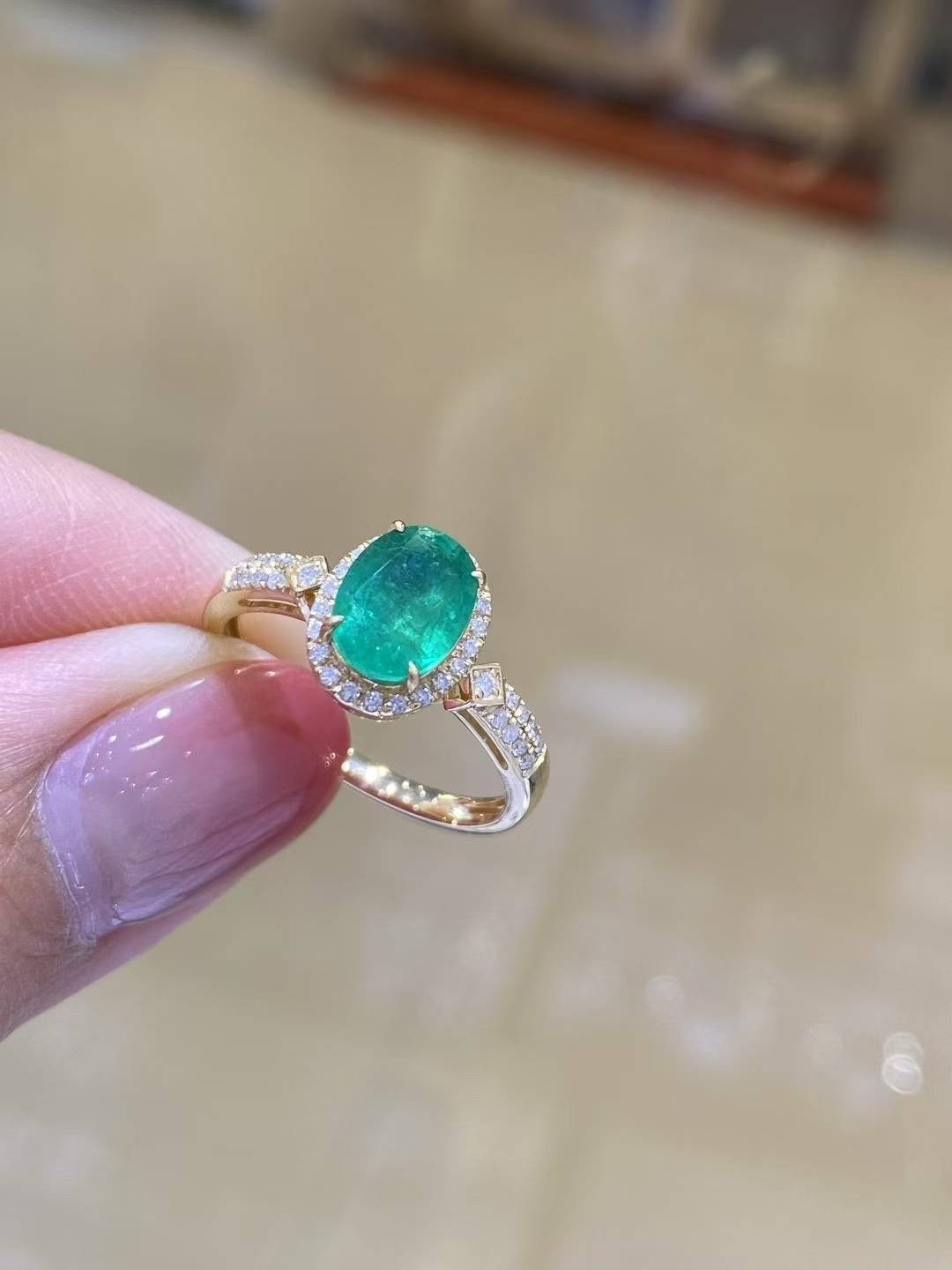 天然ダイヤモンド付きエメラルドリングk18 5802