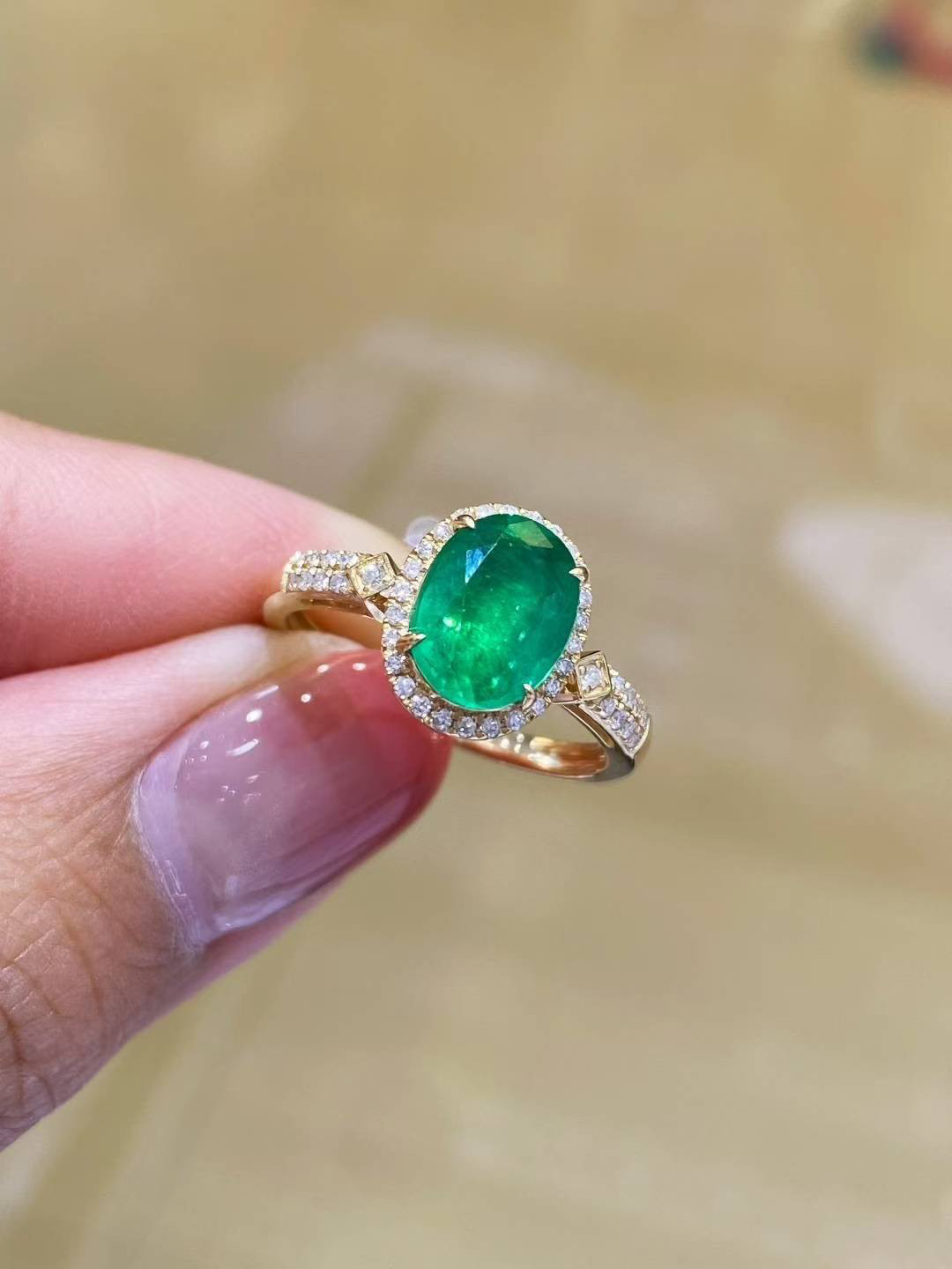 天然ダイヤモンド付きエメラルドリングk18 0503