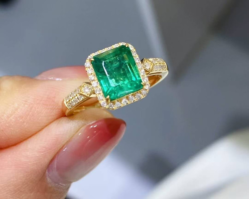 天然ダイヤモンド付きエメラルドリングk18 0703 指輪・リング