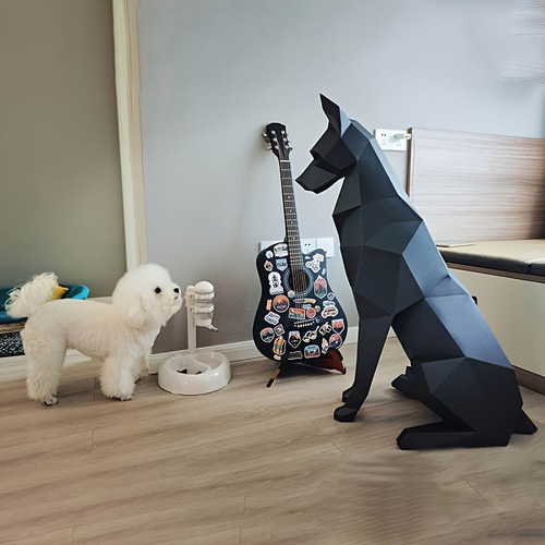 犬 置物 彫刻 3D 黒い犬 作品 ドーベルマン 屋外 屋内 動物彫刻 像