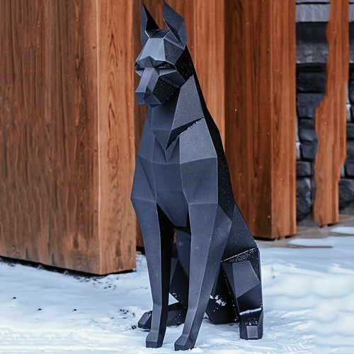 犬 置物 彫刻 3D 黒い犬 作品 ドーベルマン 屋外 屋内 動物彫刻 像
