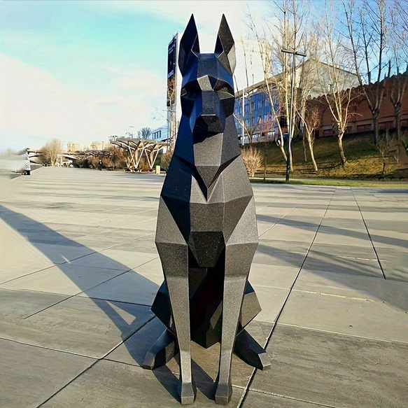 犬 置物 彫刻 3D 黒い犬 作品 ドーベルマン 屋外 屋内 動物彫刻 像