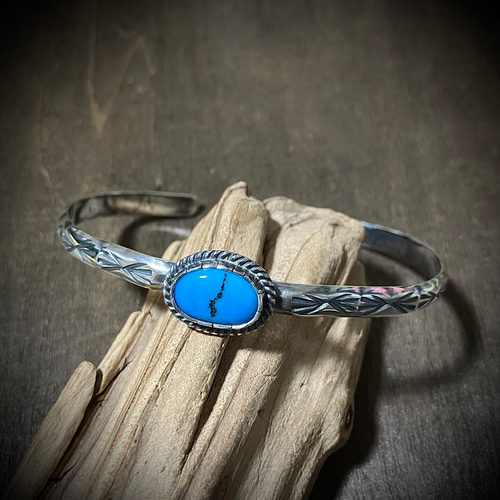 インディアンジュエリー】シルバーターコイズバングルプレスレット