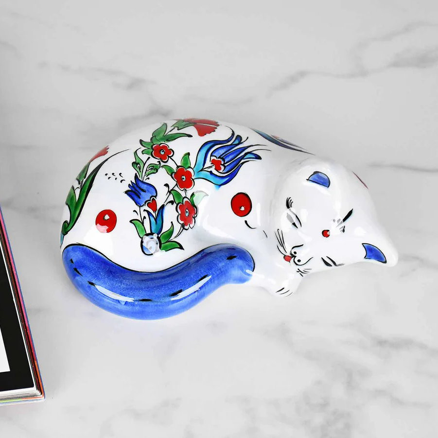 【陶器の猫アートオブジェ】トルコタイル・アートキャット/ウユマック