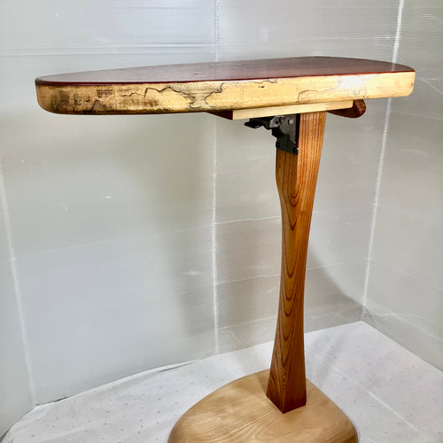 天然木 パドック 折り畳みサイドテーブル 一点物 手造り 天然木