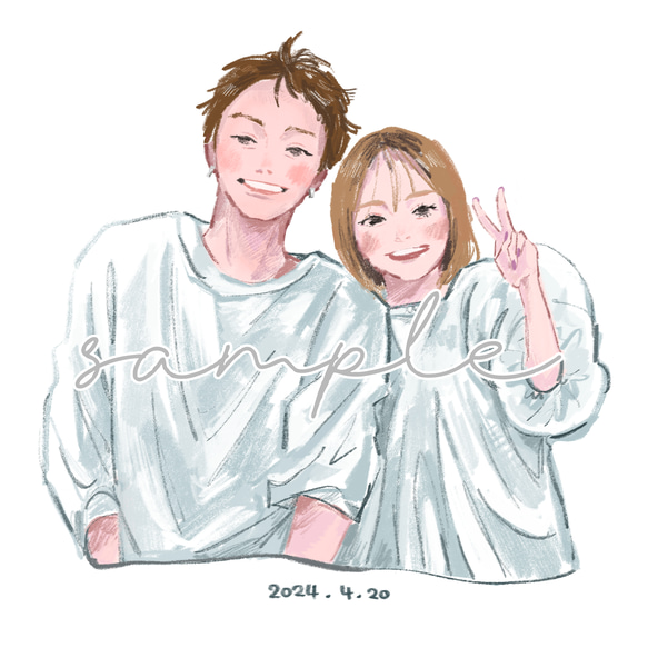 やさしい手描き風 似顔絵イラスト 【クレヨンタッチ / 人物・ペットOK