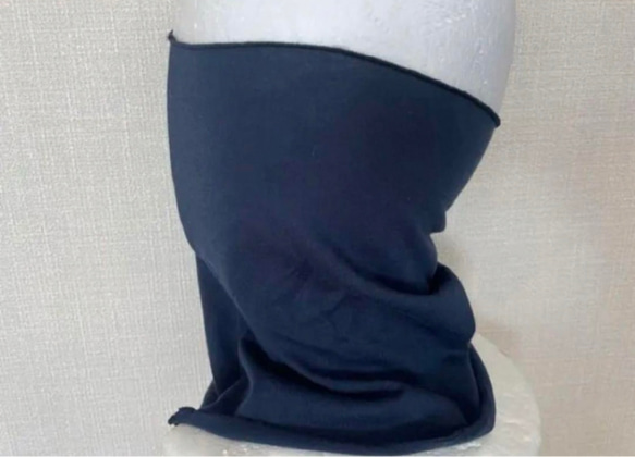 綿100%天竺編みネイビーシングルウェーブネックウォーマー新品 日焼け止めに 8枚目の画像