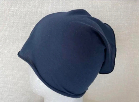 綿100%天竺編みネイビーシングルウェーブネックウォーマー新品 日焼け止めに 6枚目の画像