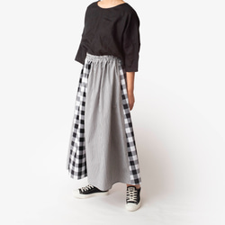 【２色のマキシスカート】丈をお選びいただけます　ウエストはオーダー無料　チェック　ストライプ　ブラック 3枚目の画像