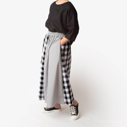 【２色のマキシスカート】丈をお選びいただけます　ウエストはオーダー無料　チェック　ストライプ　ブラック 4枚目の画像