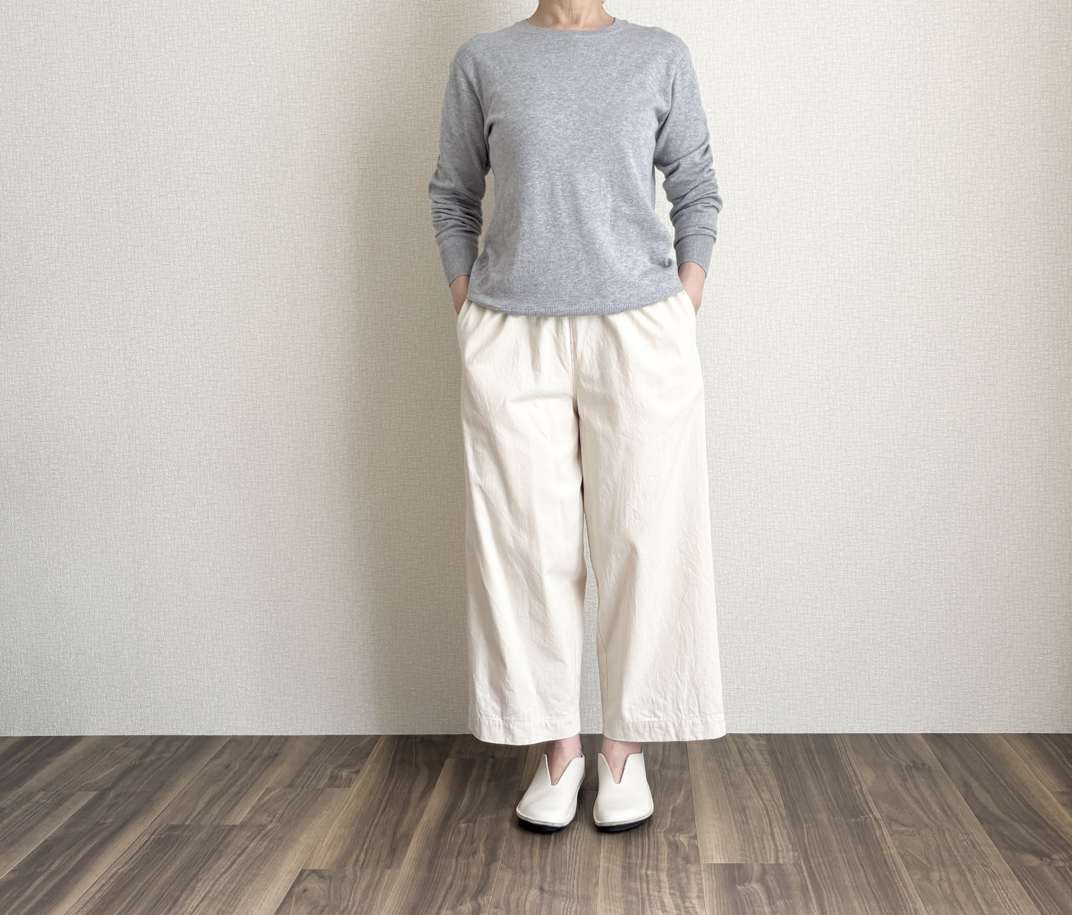 [新素材]丈調整＊コットンシルクワイドパンツ(キナリ)