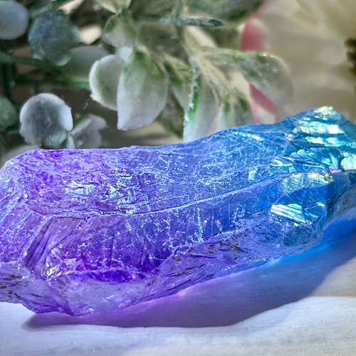 オーラ原石 ブルー＆金色 天然石 クラスター ポイント 413g 城 シンデレラ