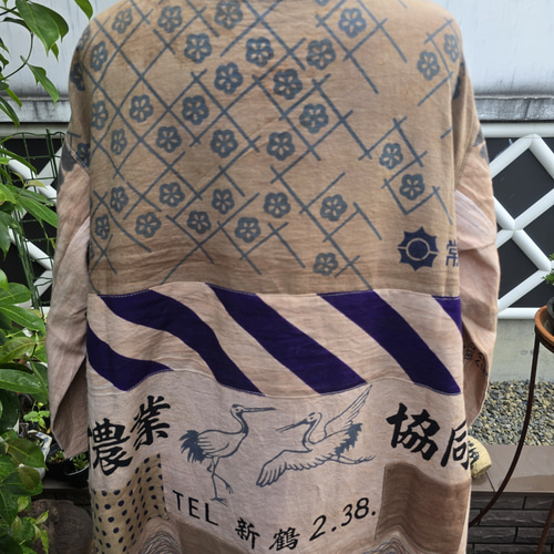 着物リメイク 手作り 柿渋染め 手ぬぐい パッチワーク ワンピース