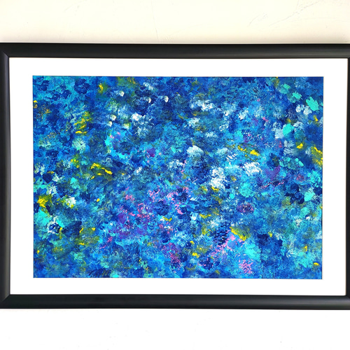 石垣の海に生きた証 / 抽象画 46×63㎝ A2 額縁セット 原画1点