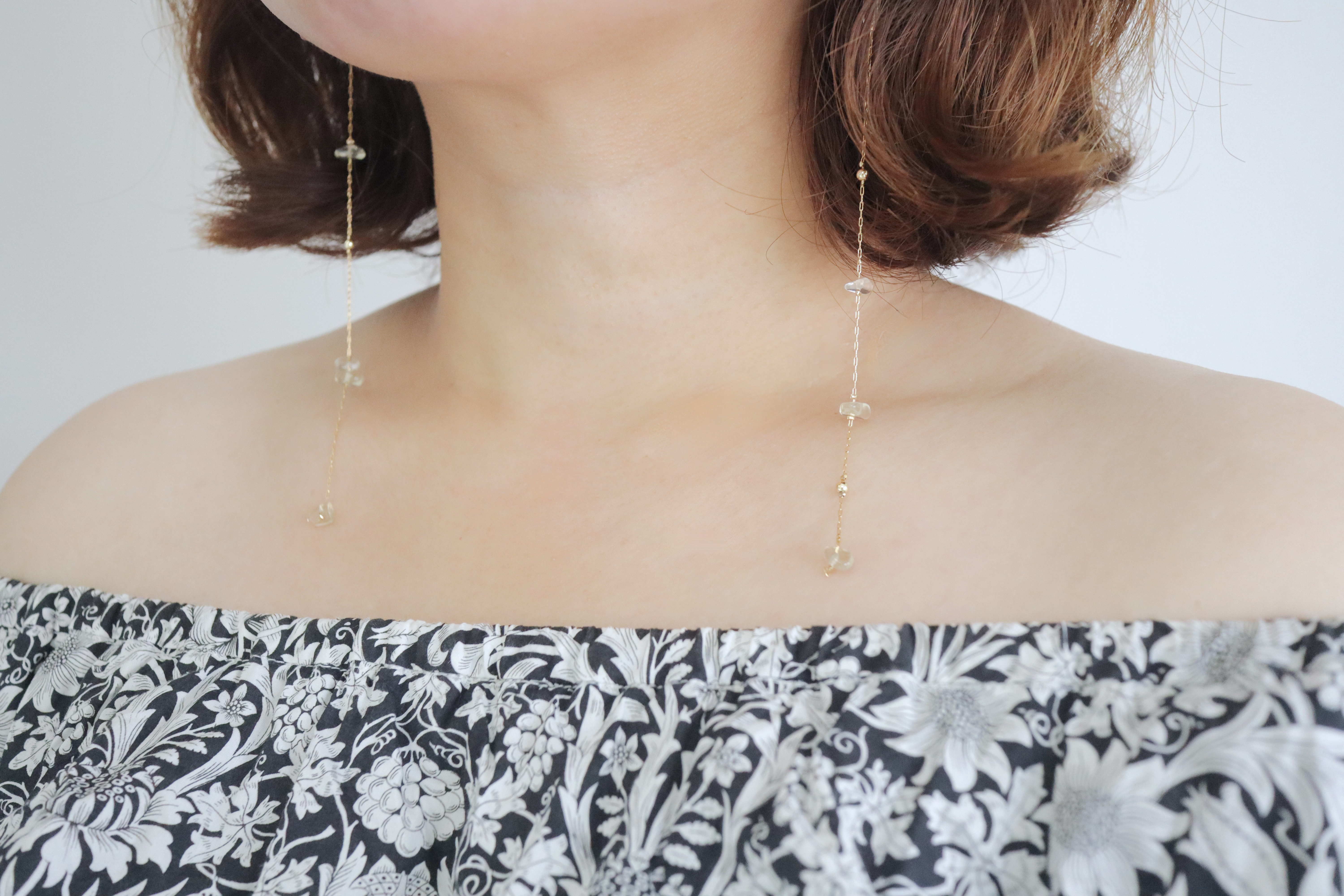 透明感バツグン◎レモンキャンディのようなロングピアス 天然石レモンクォーツ 【金具変更可】