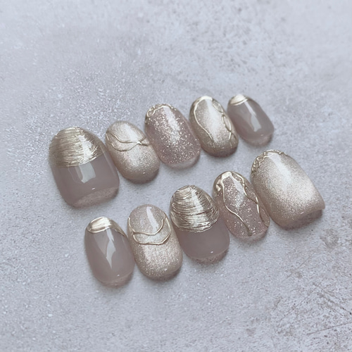 C74 くすみピンク グレージュ マグネットネイル フラッシュネイル