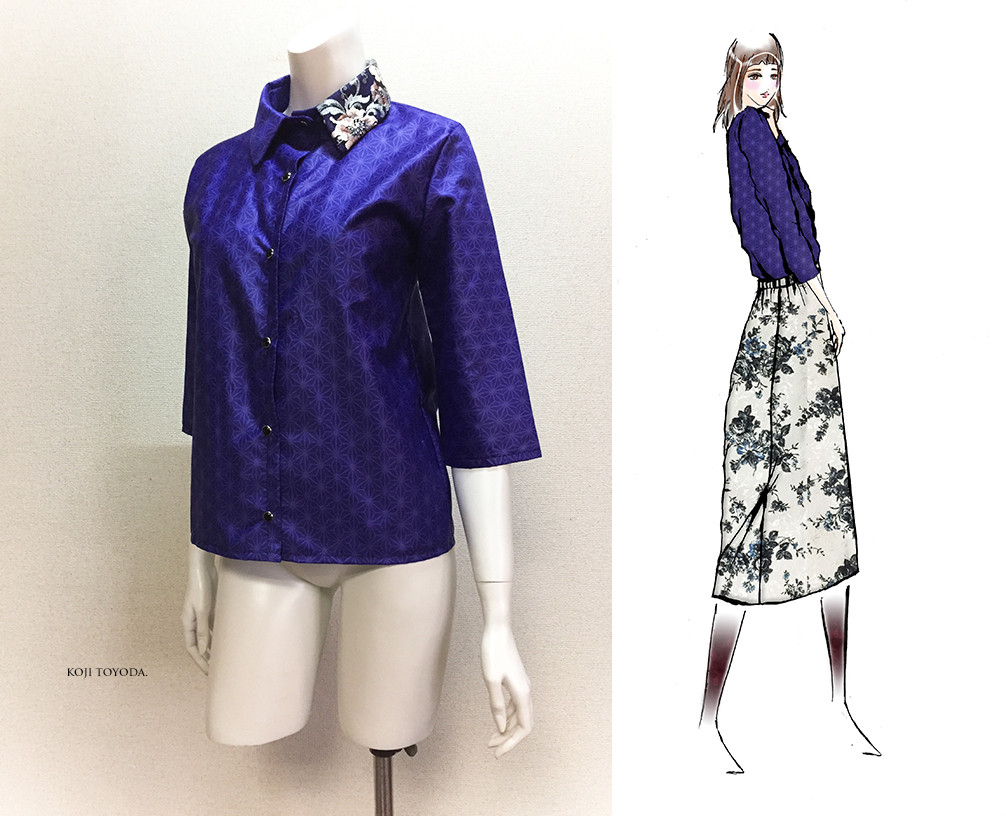 【1点もの・デザイン画付き】国産ブランド朱子織り生地ブラウス（KOJI TOYODA）