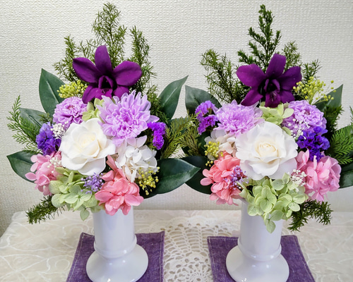 仏花プリザーブフラワー一対 花束 仏花 一対】 コンパクトSサイズのプリザーブドフラワー
