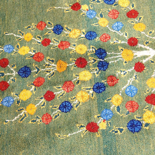 ペルシャ　ギャッベ ソファ前　117×80 黄金色　生命の木　花　ザクロ ペルシャ ギャッベ ソファ前 117×80 黄金色 生命の木 花 ザクロ 生命の