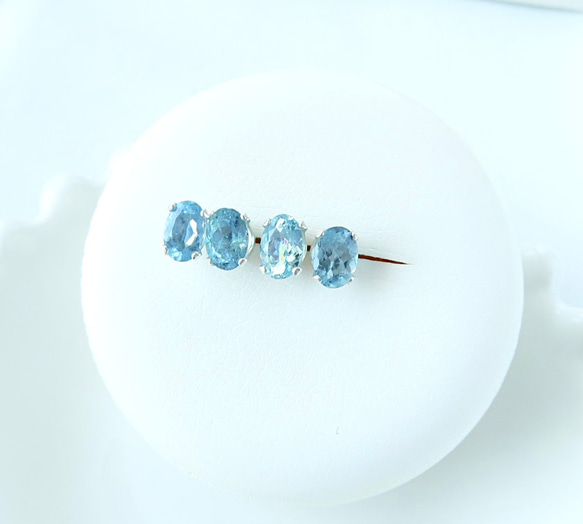 〈Silver925〉アクアマリンのオーバルカットピアス 4枚目の画像
