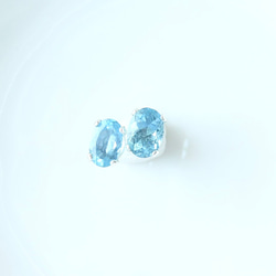〈Silver925〉アクアマリンのオーバルカットピアス 2枚目の画像